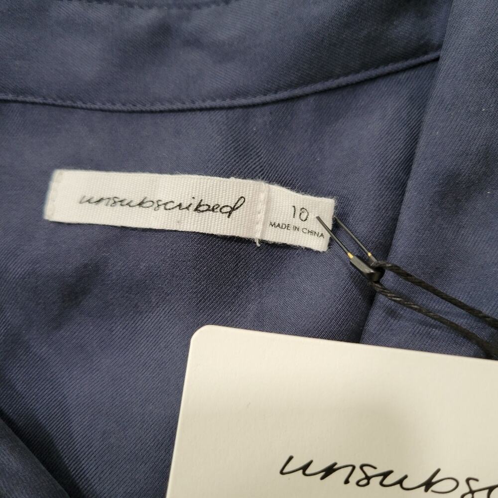 Unsubscribed 100% Silk Navy Blue Shirtdress Long Sleeve Size 10 - Picture 4 of 9
